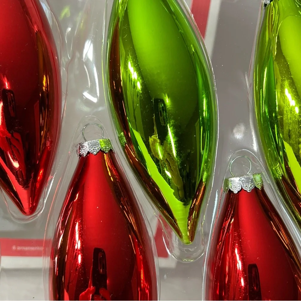 Target 2010 Super Shiny Torpedo or Teardrop Glass 6 Christmas Tree Ornaments